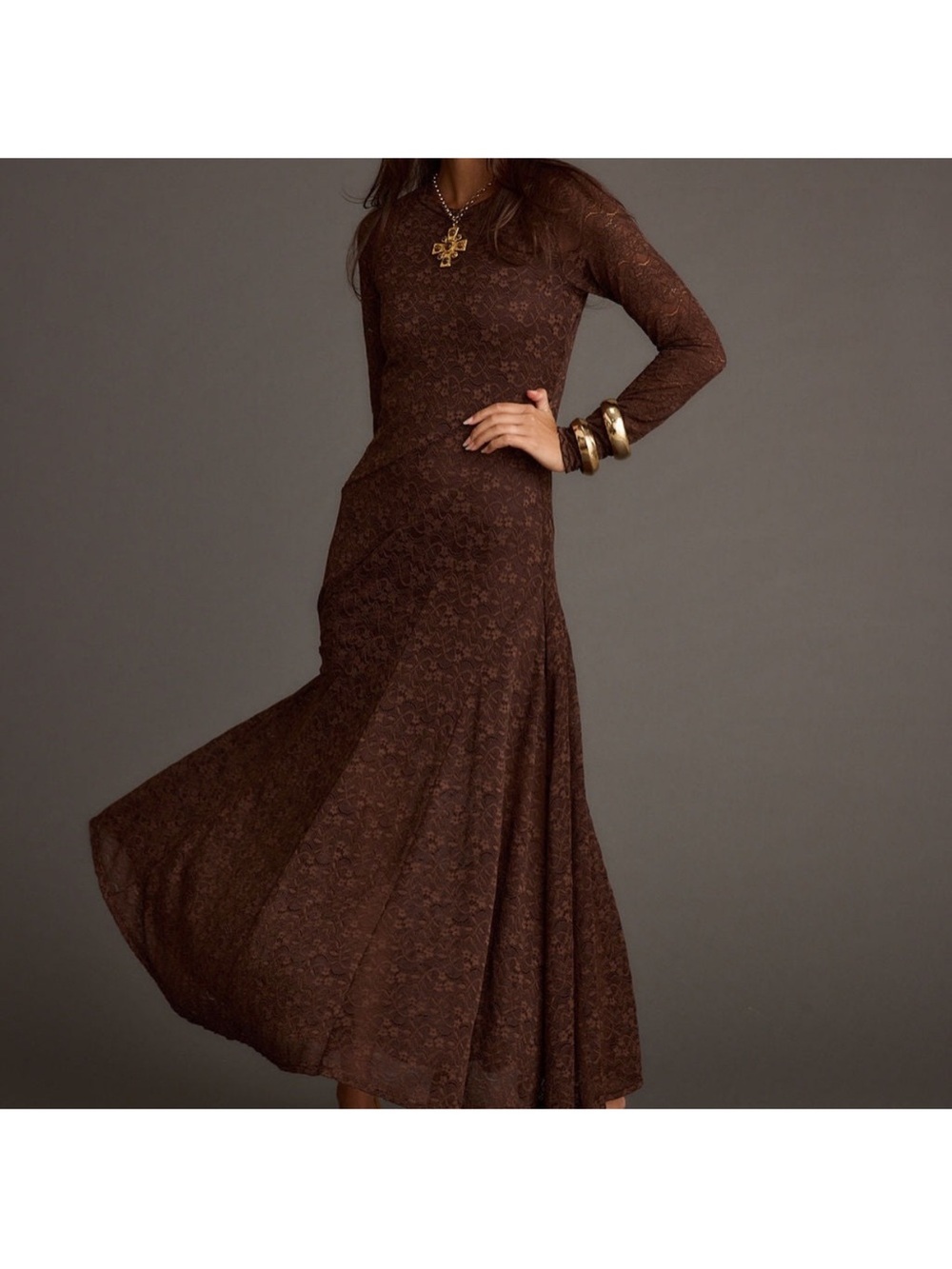 12th Tribe Brown Lace Maxi Dress